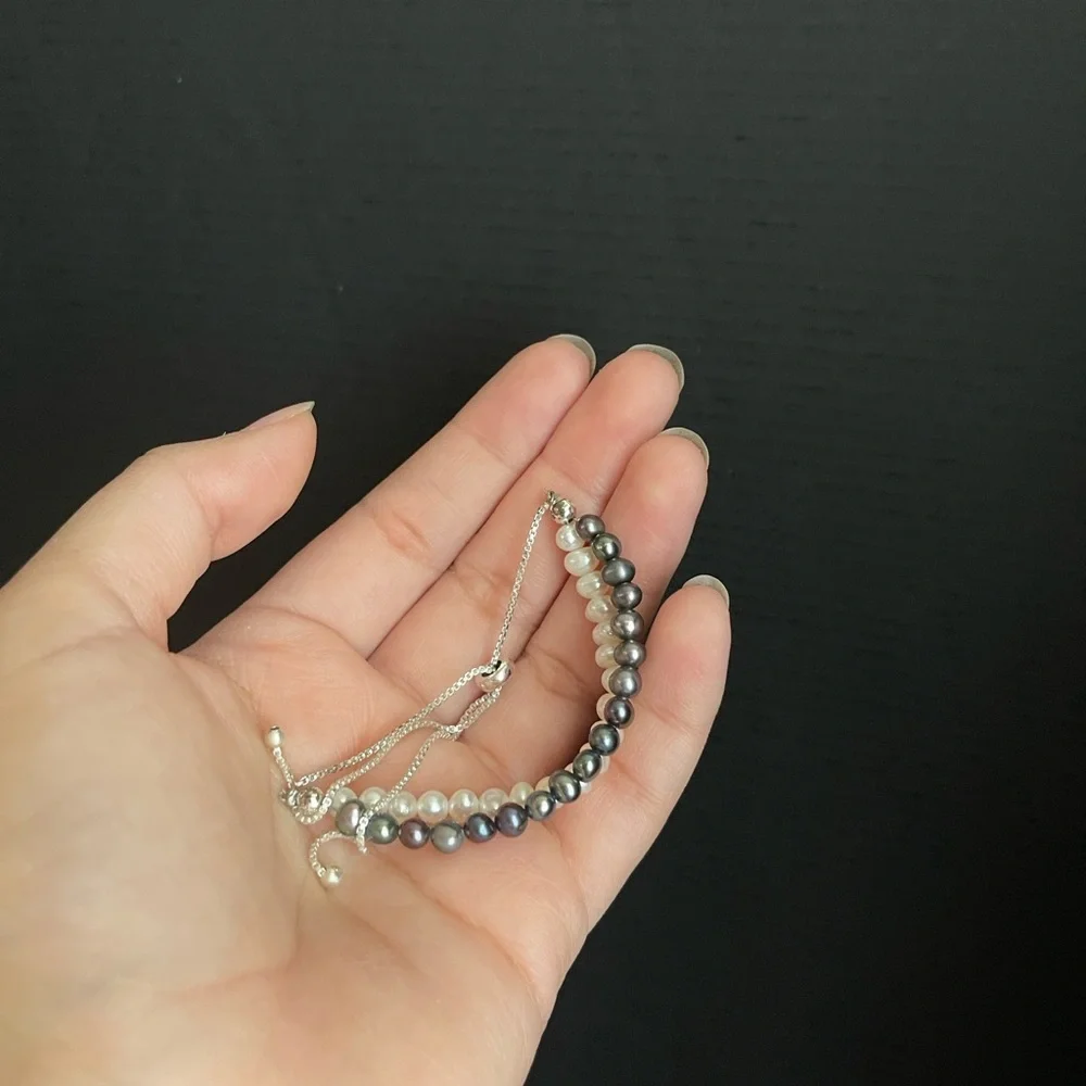 Sterling Silver Authentic Pearl Two Row Adjustable Bracelet